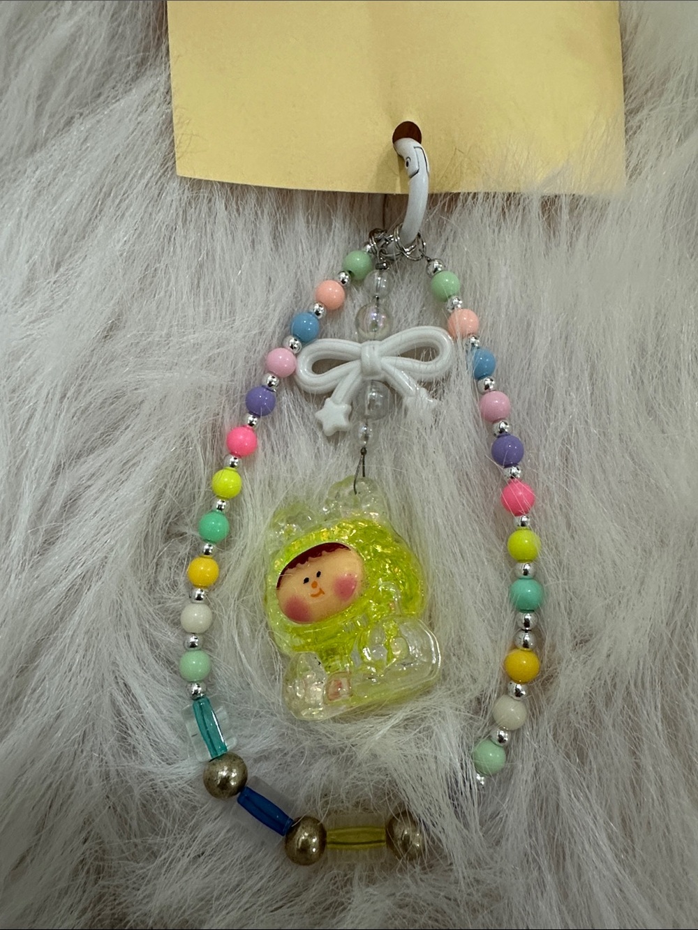 Pastel Beaded Keychains with Yellow Character Charm